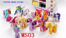Set 12 Little Pony MS03 - Super Mini:- Chất liệu : Nhựa PVC an toàn
- Bán cả set / không xé lẻ
- SP KHÔNG có kèm chân đế . Cao 2-3 cm
- Mô hình tĩnh , nhỏ gọn trong bàn tay . Thích hợp trưng bày & sưu tầm 
- NO BOX / KHÔNG CÓ HỘP
- Made in China 
*** Do hiện tại có rất nhiều mẫu , các bạn mua hàng có thể save ảnh lại hoặc mã số SP để tránh nhầm lẫn nha