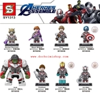 SY1313 Set 8 Minifigures Avengers Endgame:MADE IN CHINA 
+ Hãng SX : SY
+ Chất liệu : Nhựa abs an toàn
+ SP là 1 set gồm 8 hộp lắp ráp 8 Minifigures Siêu Anh Hùng Avengers - Endgame