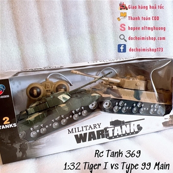 RC Tank 369 Tỷ Lệ 1:32: MADE IN CHINA 

+ Chất liệu : nhựa abs an toàn

+ Sp gồm 2 xe + 2 remote + pin + sạc

+ Tỷ lệ xe 1:32 

+ Xe Tăng ĐK tới , lùi , trái phải , có âm thanh

